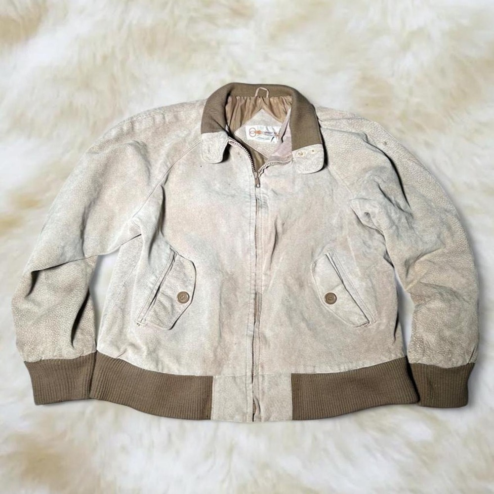 Copper Key Vintage 90s Leather Bomber Jacket Beige Brown Y2K Large